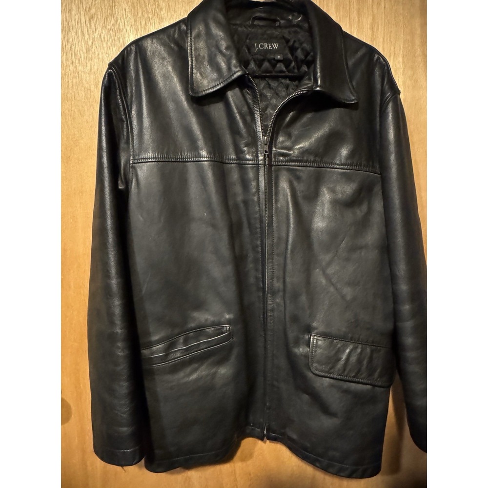J. CREW Med Vintage Black Leather Jacket quilted lined EUC
